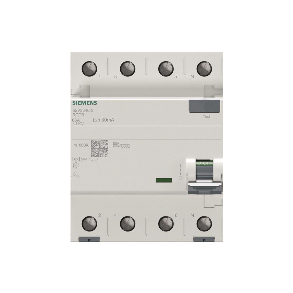 Siemens FI-Schalter Typ F 63A 30mA 4-polig 4TE 400V 5SV33463... SIEMENS-5SV33463 4001869484471 (Abb. 2)