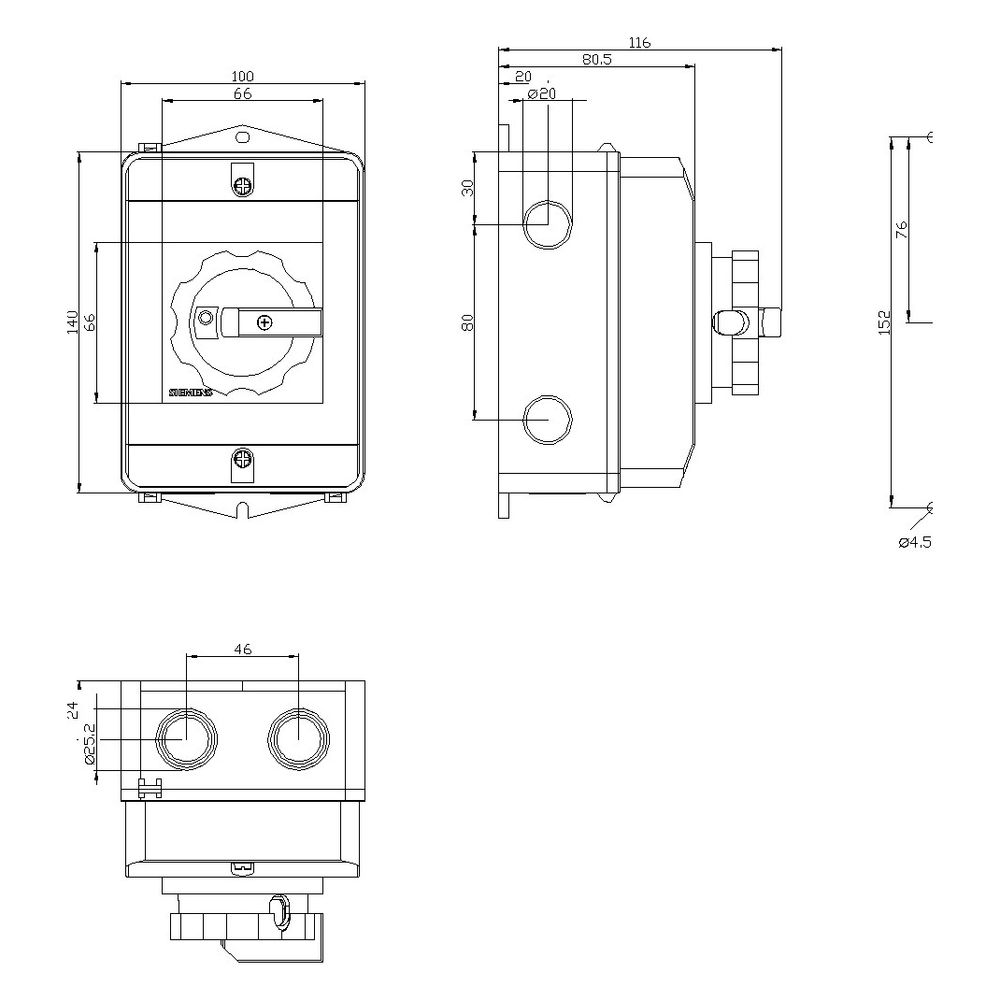 Siemens SENTRON 3LD2 Hauptschalter 3-polig 16A 8kW 1S+1Ö IP65 schwarz 3LD20641GP5... SIEMENS-3LD20641GP51 4011209512146 (Abb. 6)