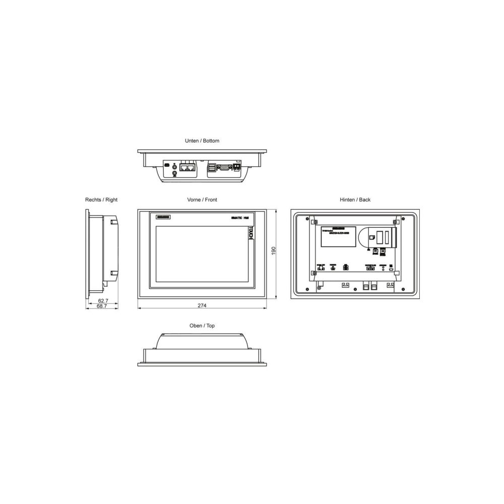 Siemens SIMATIC TP900 Comfort Panel 9" TFT Touchscreen 800x480px IP65 274x190... SIEMENS-6AV21240JC010AX0 4025515079019 (Abb. 2)
