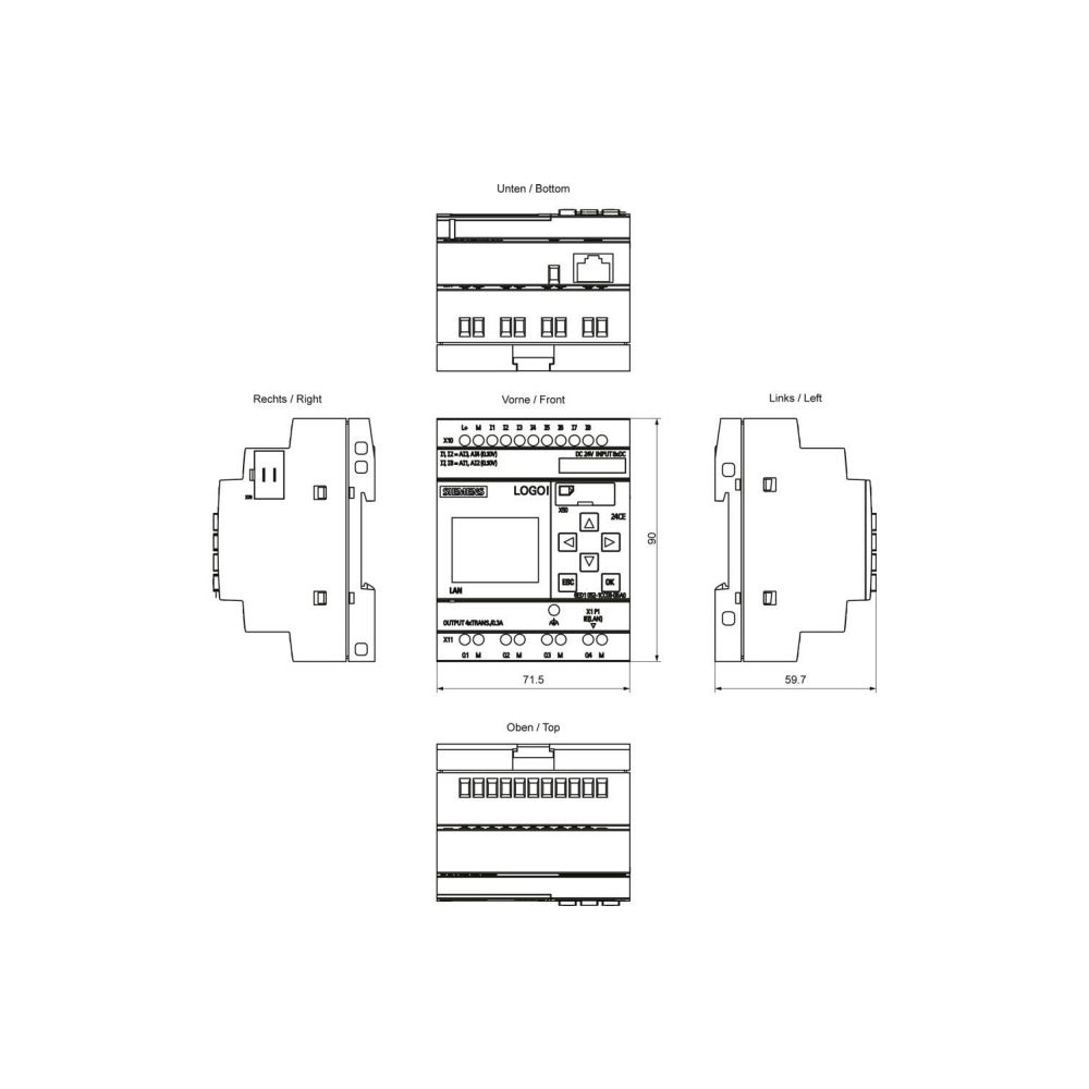 Siemens LOGO! 24 CE Logikmodul mit Display 8DE 4AE 4DA 24V DC 90x71,5x60mm 6E... SIEMENS-6ED10521CC080BA2 4034106034498 (Abb. 3)