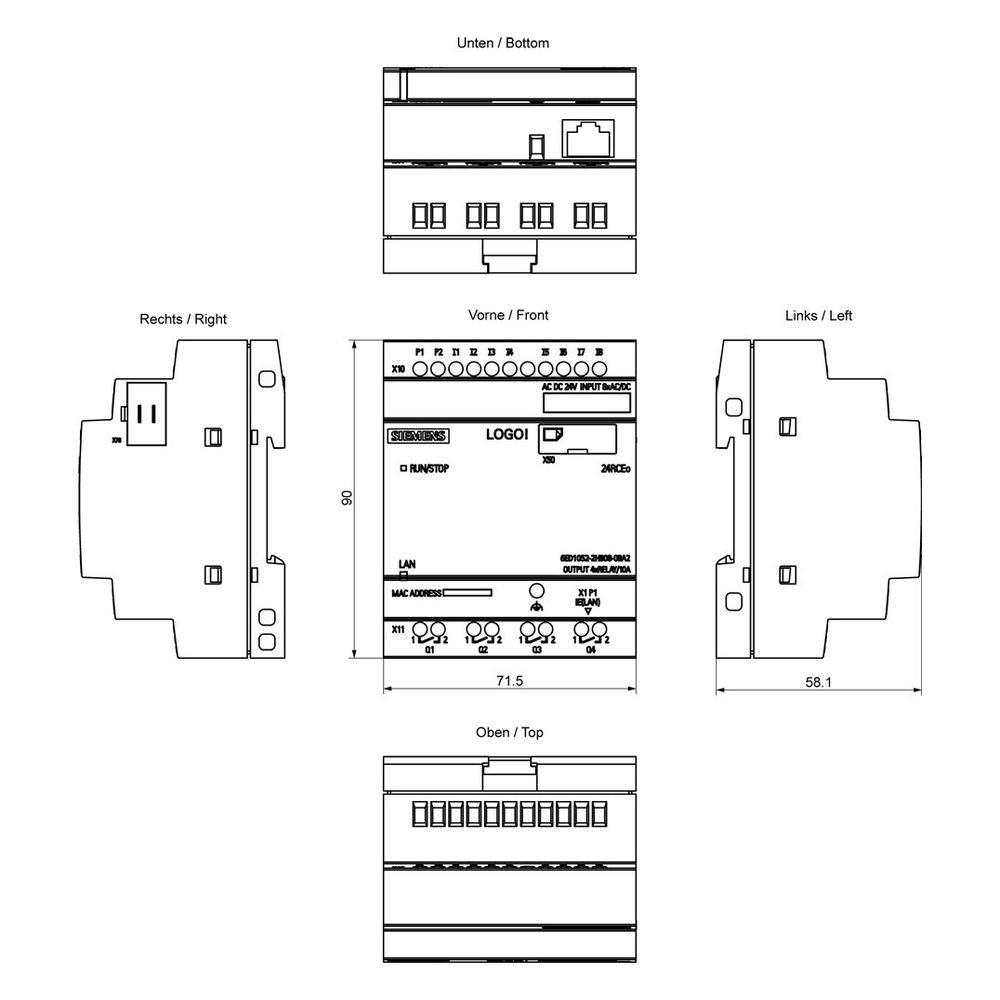 Siemens LOGO! 8.4 24 RCEo Logikmodul 8 DE 4 DA Relaisausgang 10 A AC/DC 90x71... SIEMENS-6ED10522HB080BA2 4034106034467 (Abb. 5)