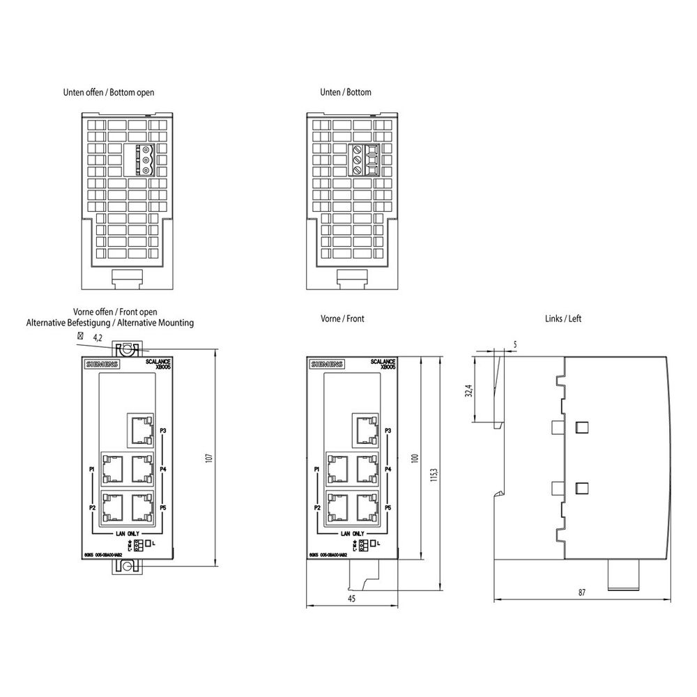Siemens SCALANCE XB005 Industrial Ethernet Switch 5x RJ45 100Mbit/s IP20 100x... SIEMENS-6GK50050BA001AB2 4019169853903 (Abb. 6)