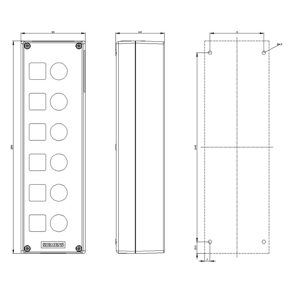 Siemens Aufbaugehäuse für Befehlsgeräte 6-fach 22,3mm Kunststoff Grau 280x85x... SIEMENS-3SU18060AA000AB1 4011209970281 (Abb. 5)