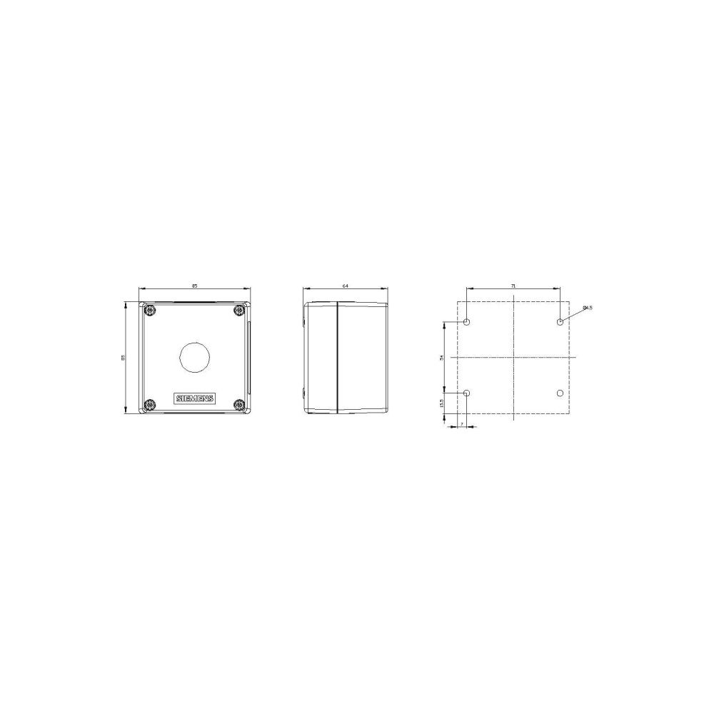 Siemens Aufbaugehäuse für Befehlsgeräte 1-fach 22,3mm Kunststoff Gelb 85x85x6... SIEMENS-3SU18010AA000AA2 4011209968271 (Abb. 3)