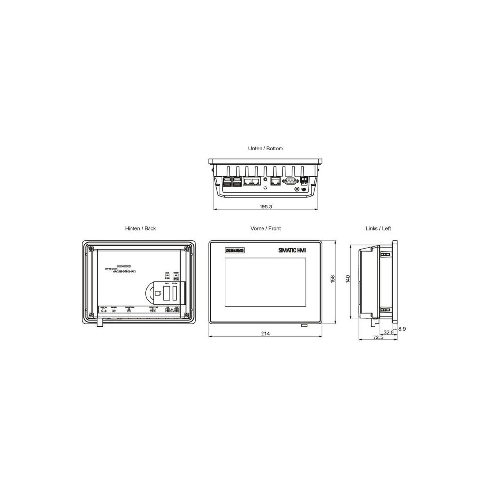 Siemens SIMATIC HMI MTP700 Unified Comfort Panel 7" TFT 800x480px IP65 19,2-2... SIEMENS-6AV21283GB060AX1 4047623411901 (Abb. 3)