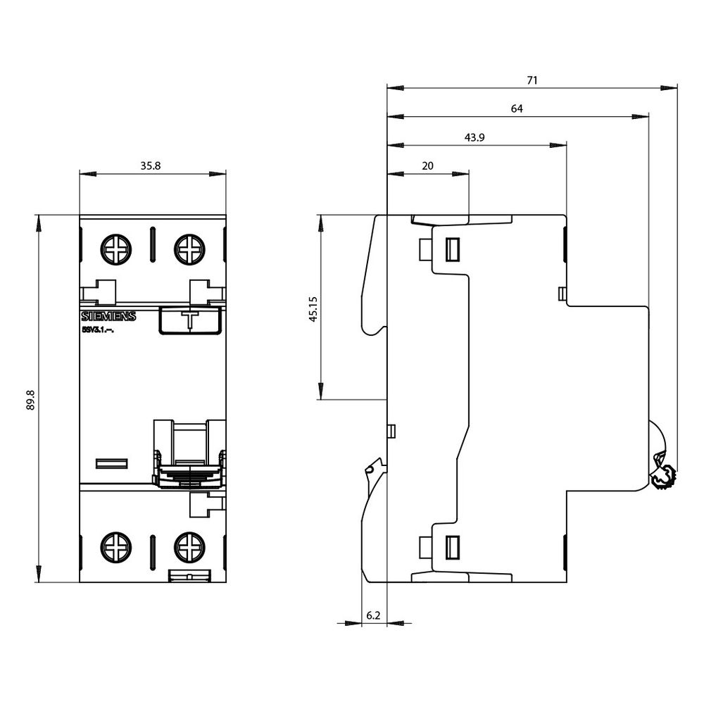 Siemens FI-Schutzschalter 5SV3 25A 30mA Typ A 2-polig 230V 2TE 5SV3312-6... SIEMENS-5SV33126 4001869429632 (Abb. 14)