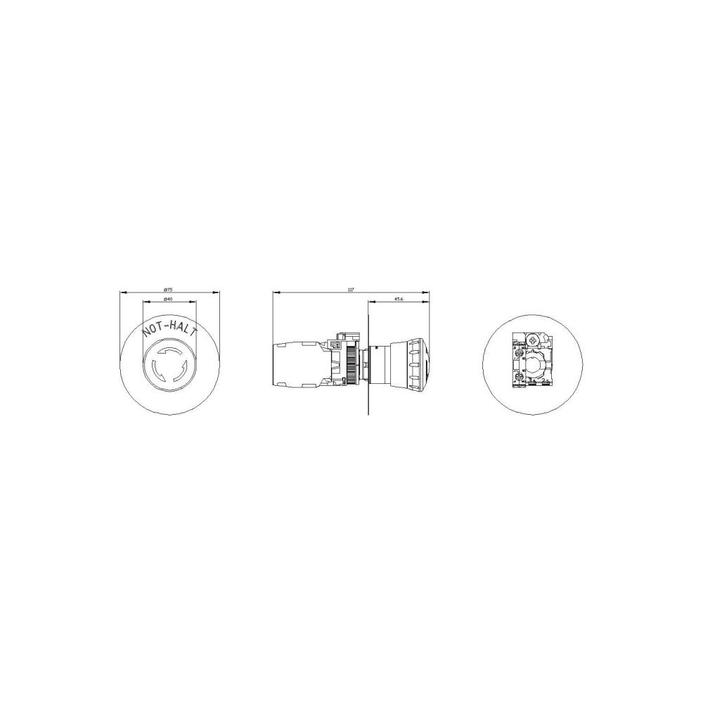Siemens Not-Halt-Pilztaster 1 Schließer 1 Öffner IP67/IP69K 22,3mm 46,4x75mm ... SIEMENS-3SU11001HB201FH0 4011209957732 (Abb. 2)