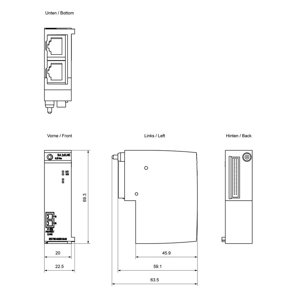 Siemens Busadapter BA 2xRJ45 für SIMATIC ET 200SP mit 2 RJ45 Buchsen 6ES71936... SIEMENS-6ES71936AR000AA0 4025515080930 (Abb. 9)