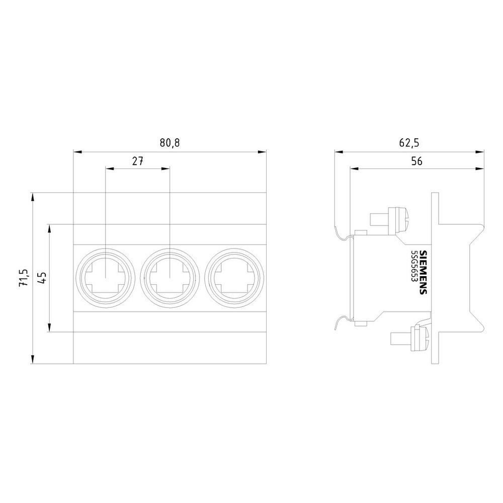 Siemens NEOZED-Einbausicherungssockel D02 63A 3-polig mit Berührungsschutzabdeckung 40... SIEMENS-5SG5653 4001869303048 (Abb. 6)