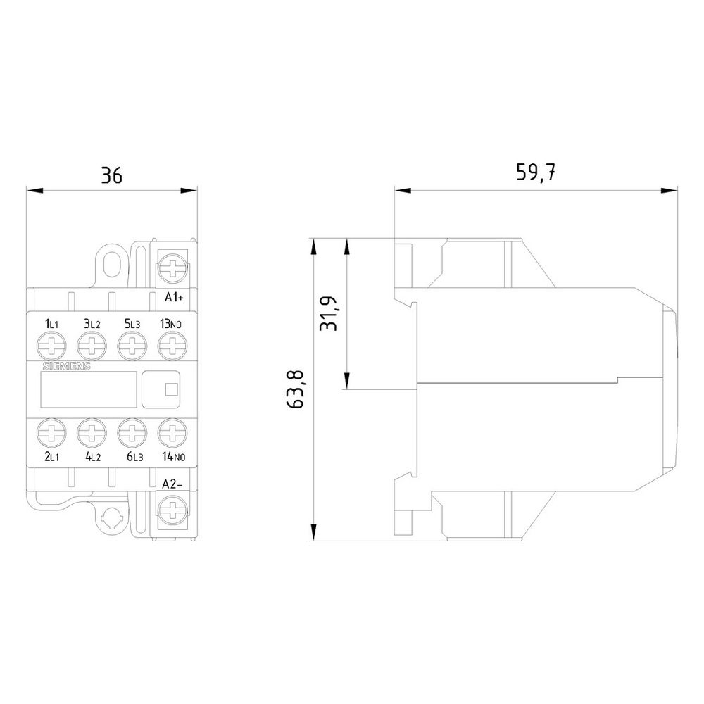 Siemens Motorschütz 3TG10100AL2 4kW 230V AC 3 Schließer 1 Hilfskontakt Schraubansc... SIEMENS-3TG10100AL2 4011209045040 (Abb. 6)
