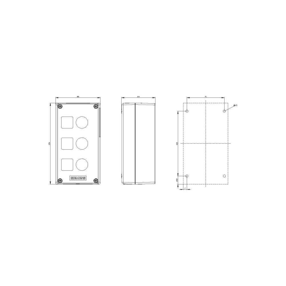 Siemens Aufbaugehäuse für Befehlsgeräte 3-fach 22,3mm Kunststoff Grau 154x85x... SIEMENS-3SU18030AA000AB1 4011209970199 (Abb. 3)