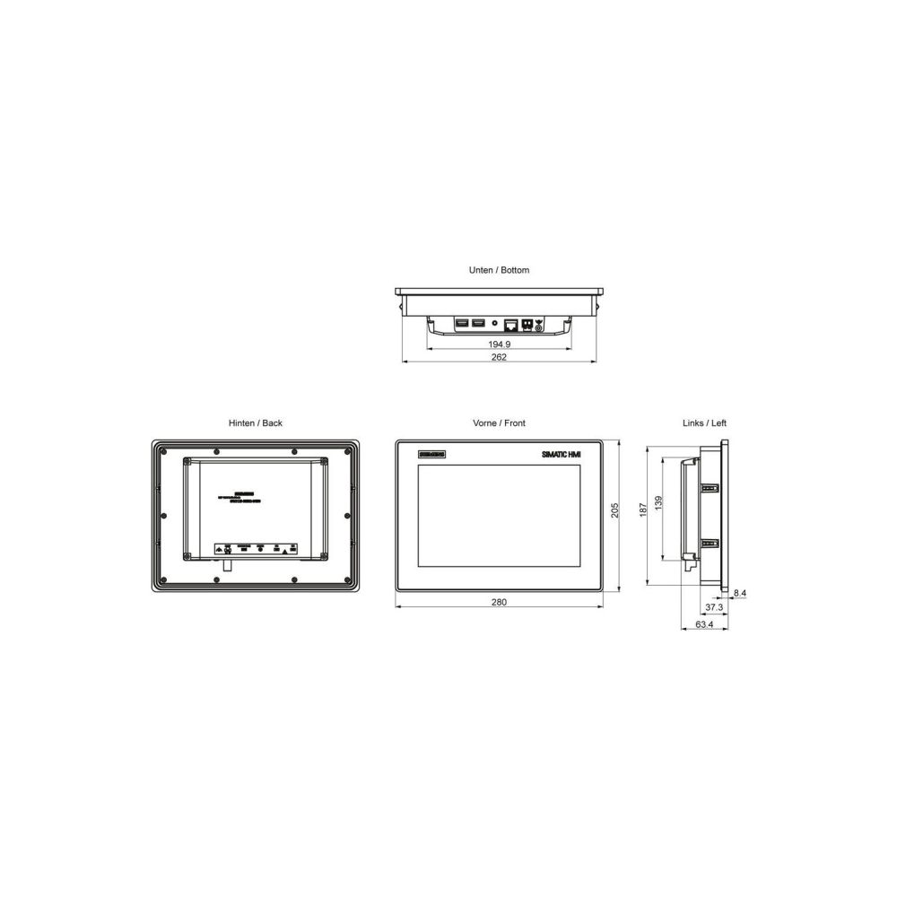 Siemens MTP1000 Unified Basic Panel 10,1" TFT 16M Farben IP65 280x205x55mm 6A... SIEMENS-6AV21233KB320AW0 4034106035204 (Abb. 7)