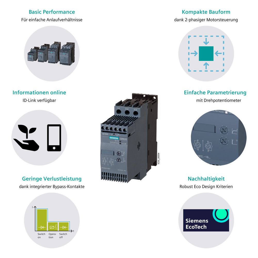 Siemens Sanftstarter SIRIUS 3RW3027-1BB14 S0 32A 15kW 200-480V 110-230VAC/DC IP2... SIEMENS-3RW30271BB14 4011209719453 (Abb. 11)