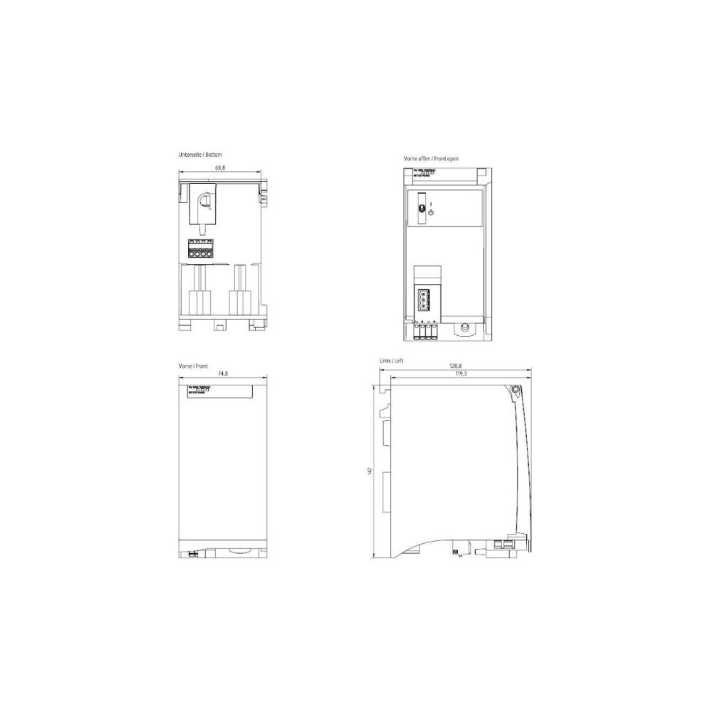 Siemens SIMATIC PM 1507 Stromversorgung 24V 8A 192W IP20 75x147x129mm 6EP13334BA0... SIEMENS-6EP13334BA00 4025515152712 (Abb. 5)