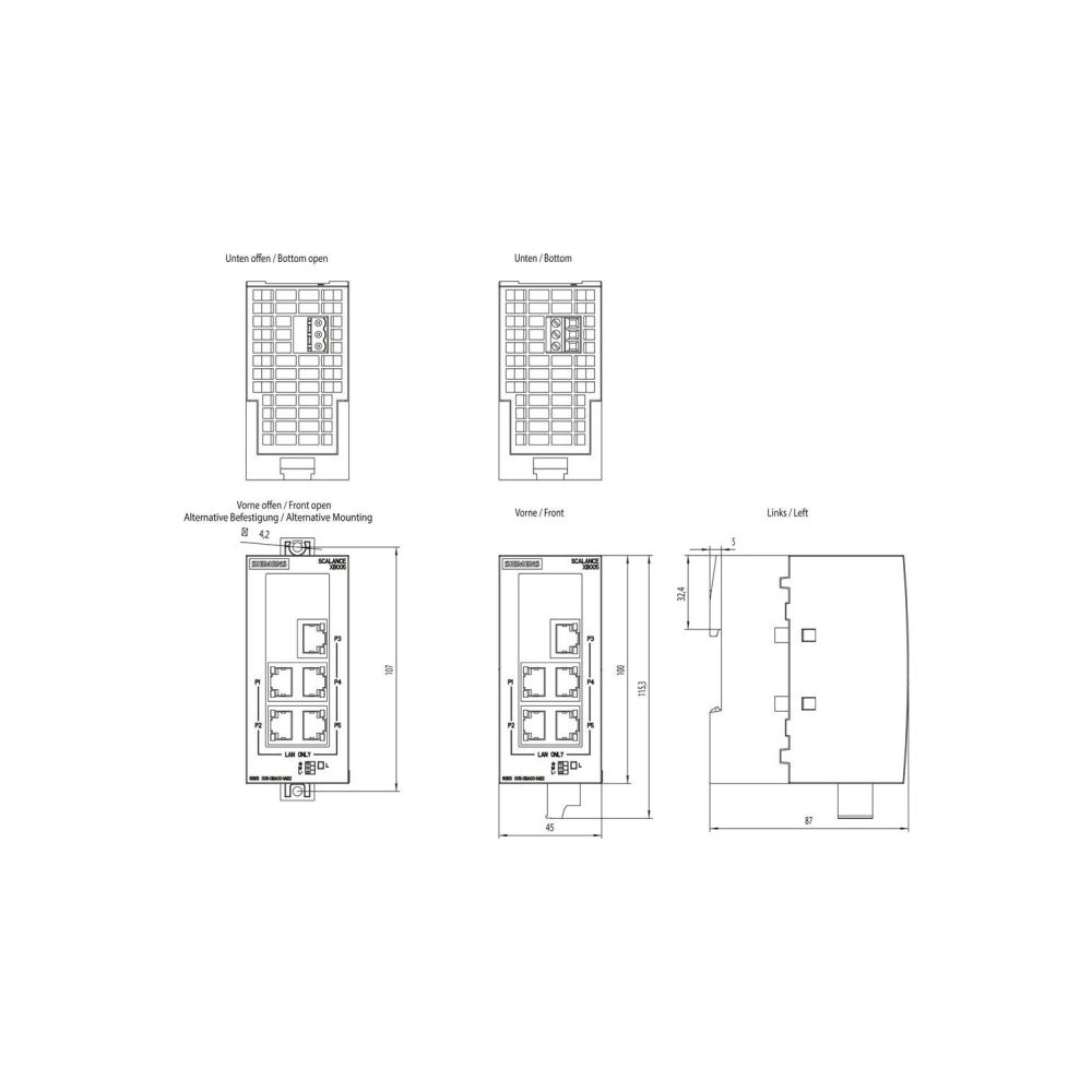Siemens SCALANCE XB005 Industrial Ethernet Switch 5x RJ45 100Mbit/s IP20 100x... SIEMENS-6GK50050BA001AB2 4019169853903 (Abb. 3)