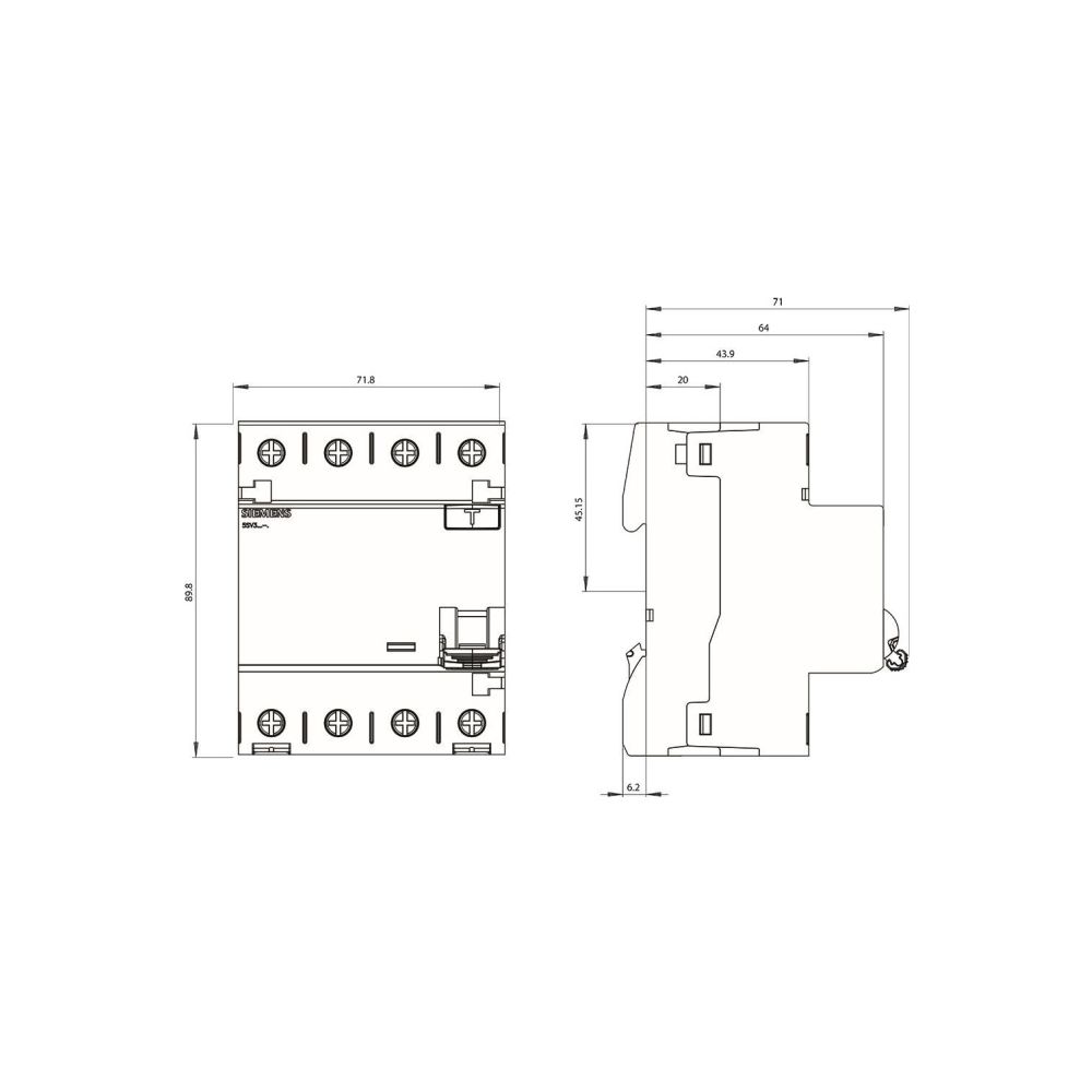 Siemens FI-Schutzschalter 5SV3 4-polig 25A 30mA Typ A 400V 4TE 5SV3342-6... SIEMENS-5SV33426 4001869427768 (Abb. 8)