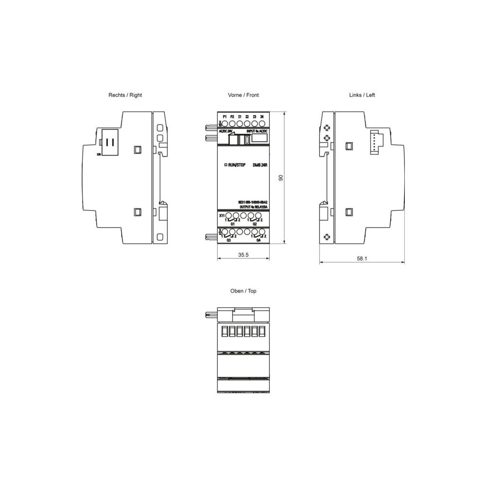 Siemens LOGO!8 DM8 24R Erweiterungsmodul 4DE/4DA Relais 2TE 90x35,5x58mm 6ED1... SIEMENS-6ED10551HB000BA2 4034106029449 (Abb. 2)