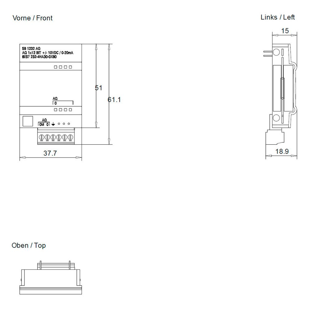 Siemens SIMATIC S7-1200 Analogausgabe SB 1232 1AO 12 Bit 38x62x21mm 6ES72324H... SIEMENS-6ES72324HA300XB0 6940408100435 (Abb. 5)