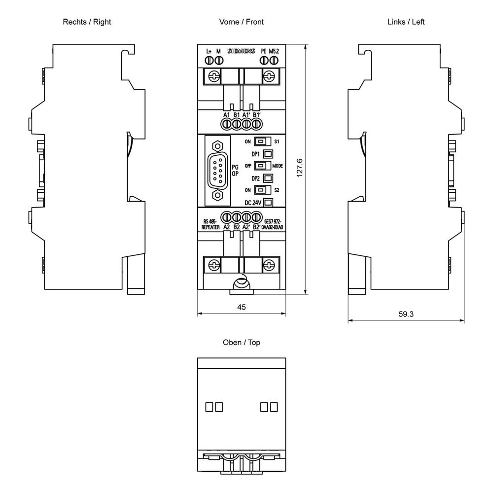 Siemens SIMATIC DP RS485 Repeater mit Potentialtrennung 128x45x59,3mm IP20 20... SIEMENS-6ES79720AA020XA0 4025515079620 (Abb. 5)