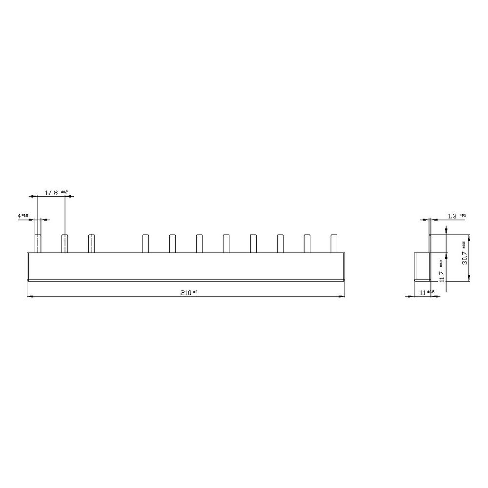 Siemens Stiftsammelschiene 5ST3654 3-phasig 16mm2 210mm 12TE isoliert... SIEMENS-5ST3654 4001869318639 (Abb. 2)