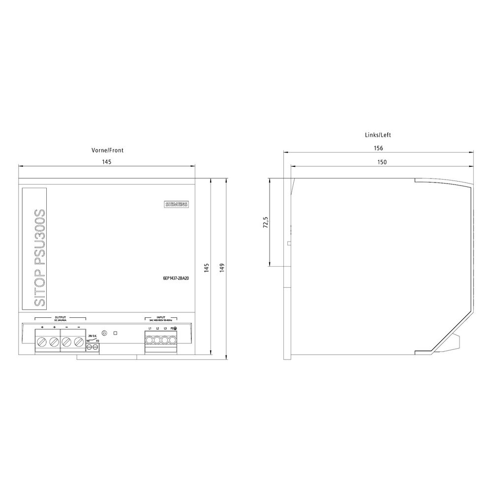 Siemens SITOP PSU300S Stromversorgung 24V 40A 960W IP20 145x145x150mm 6EP14372BA2... SIEMENS-6EP14372BA20 4025515151395 (Abb. 8)