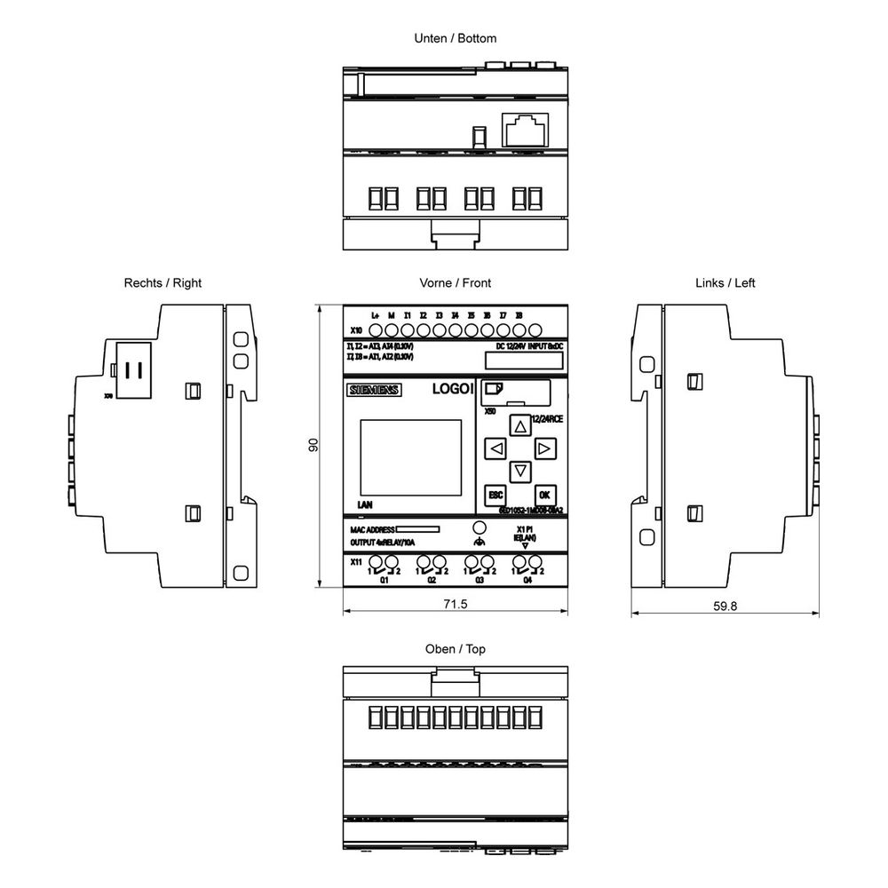 Siemens LOGO! 12/24RCE Logikmodul mit Display 8DE/4DA 10,8-28,8V DC 10A 90x71... SIEMENS-6ED10521MD080BA2 4034106034474 (Abb. 6)