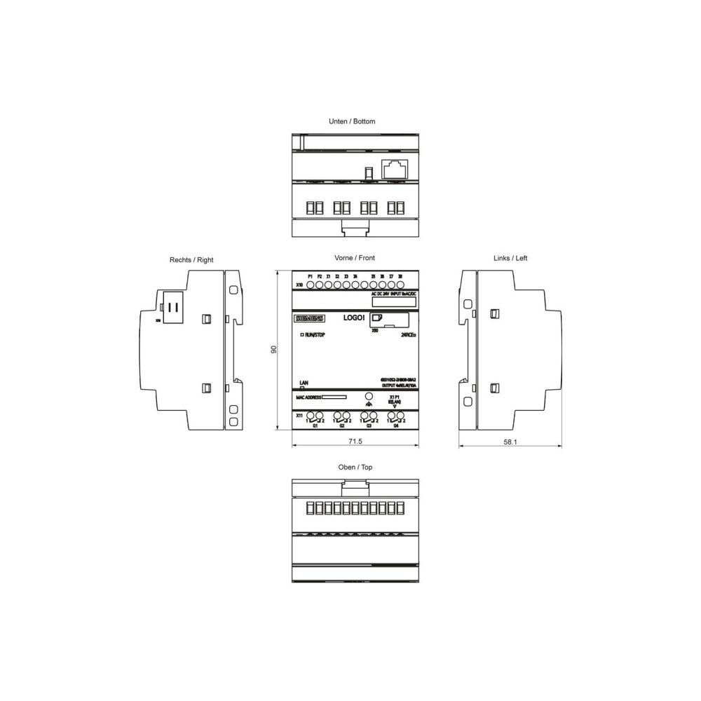 Siemens LOGO! 8.4 24 RCEo Logikmodul 8 DE 4 DA Relaisausgang 10 A AC/DC 90x71... SIEMENS-6ED10522HB080BA2 4034106034467 (Abb. 2)