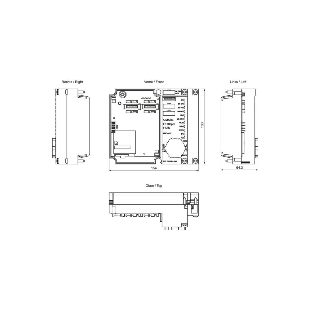 Siemens SIMATIC DP IM 154-8F PN/DP CPU 512KB für ET 200 pro 135x130x65mm 6ES7... SIEMENS-6ES71548FB010AB0 4025515078463 (Abb. 2)