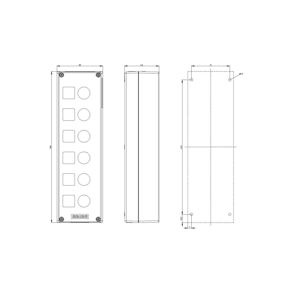Siemens Aufbaugehäuse für Befehlsgeräte 6-fach 22,3mm Kunststoff Grau 280x85x... SIEMENS-3SU18060AA000AB1 4011209970281 (Abb. 2)