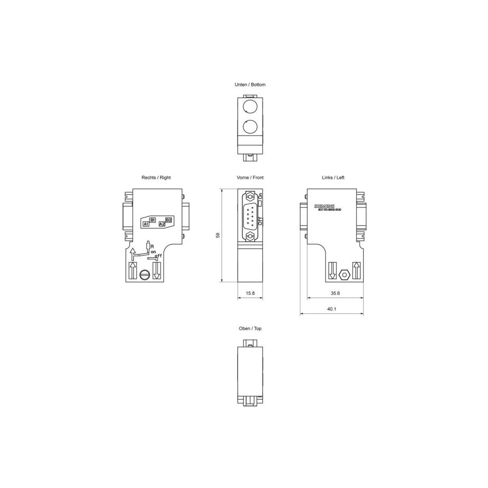 Siemens SIMATIC DP Anschlussstecker für PROFIBUS 90 Grad Kabelabgang IP20 15,... SIEMENS-6ES79720BB520XA0 4025515077305 (Abb. 2)