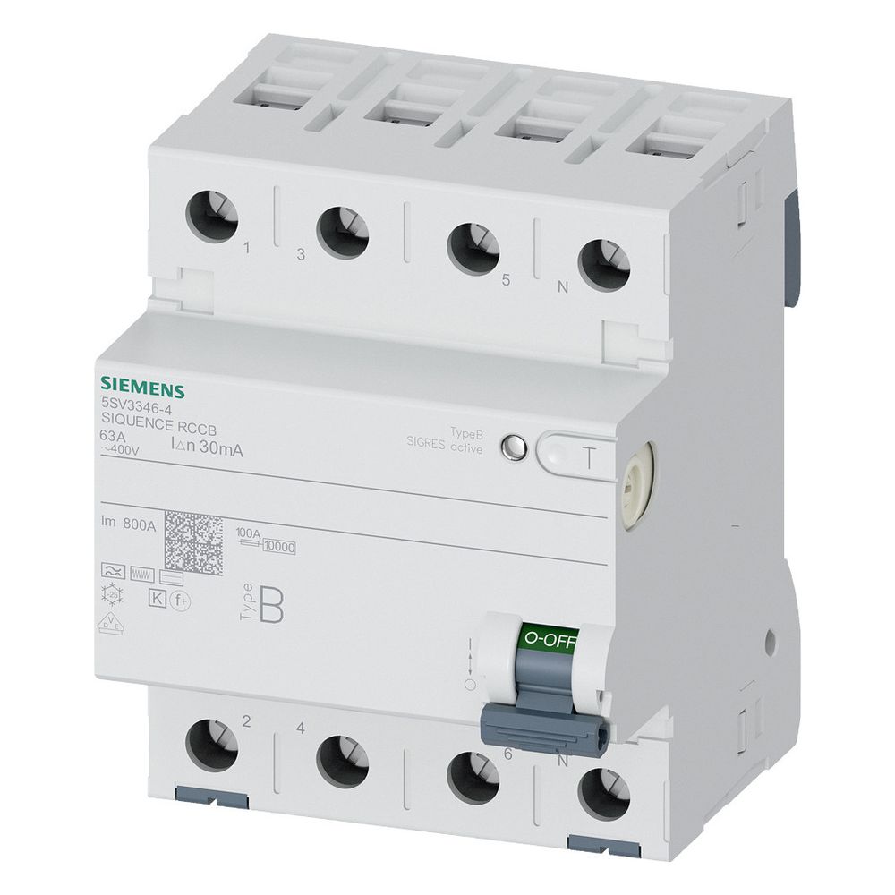 Siemens FI-Schutzschalter SENTRON 5SV3 Typ B 63A 30mA 4-polig 4TE 400V kurzzeitverzög... SIEMENS-5SV33464 4001869549040 (Abb. 7)