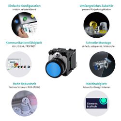 Siemens SIRIUS ACT Drucktaster 22,3mm rund flach tastend Kunststoff blau 3SU1... SIEMENS-3SU10000AB500AA0 4011209947122 (Abb. 1)