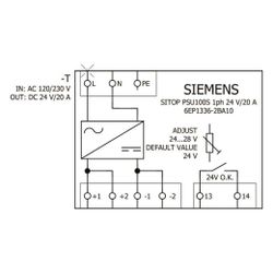 Siemens SITOP PSU100S Stromversorgung 24V 20A 480W 1-phasig IP20 145x115x150mm 6E... SIEMENS-6EP13362BA10 4025515152897 (Abb. 1)