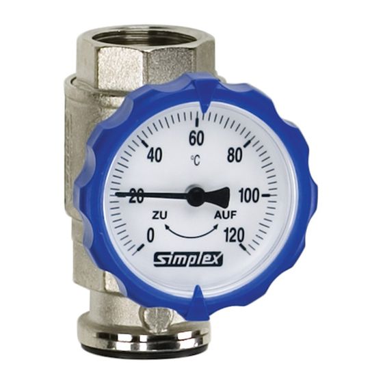 Simplex Pumpen-Rücklauf-Gruppe Thermometergriff DN25 G1i PN16 Messing vernickelt
