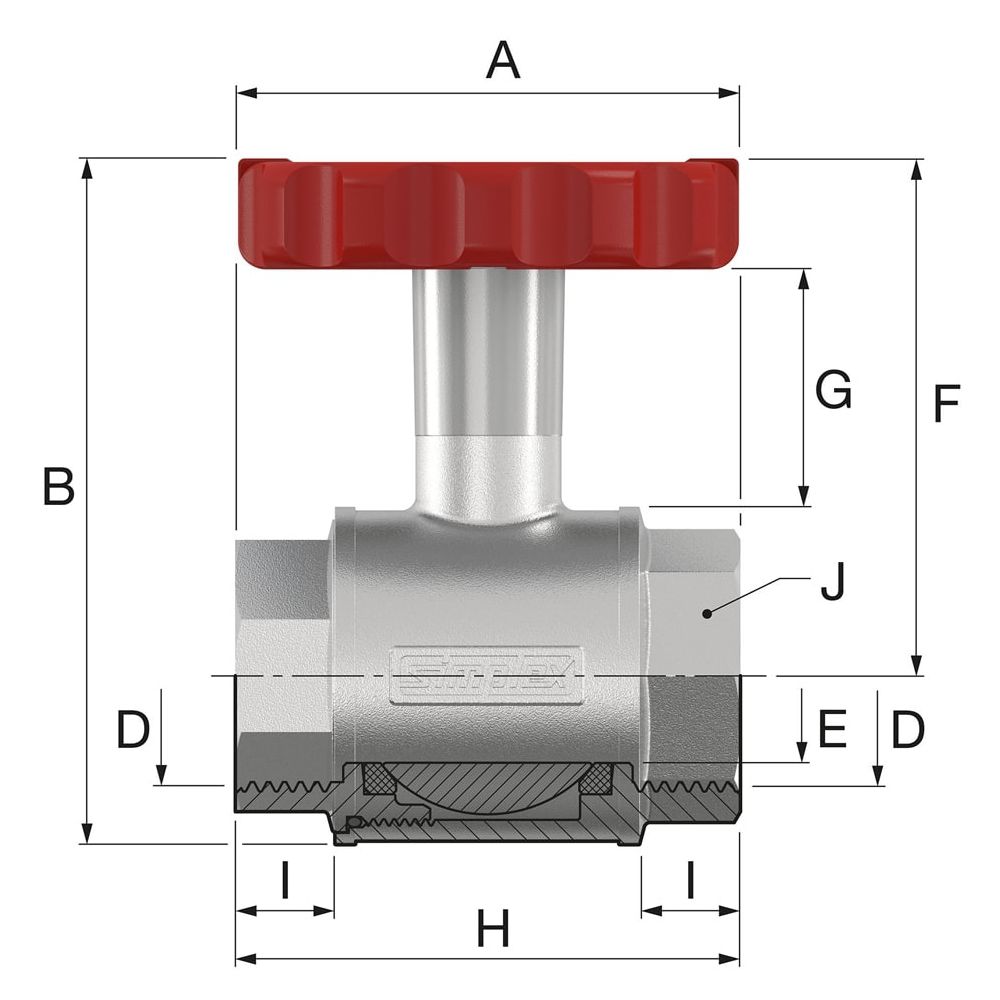 Simplex Kugelhahn mit Thermometergriff, rot DN20 G3/4i PN16 Messing vernickelt... SIMPLEX-F10118 4013852201262 (Abb. 2)