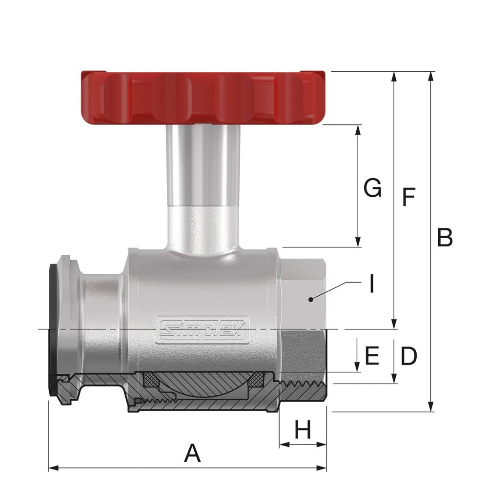 Simplex Pumpen-KH mit Thermometergriff, rot DN32 G1 1/4i PN16 Messing vernickelt... SIMPLEX-F10130 4013852201545 (Abb. 2)