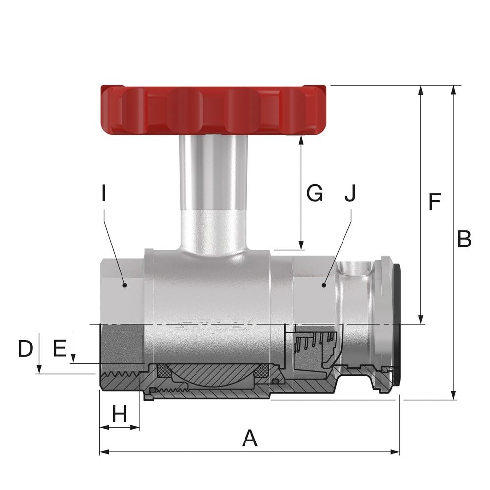 Simplex Pumpen-KH mit Thermometergriff rot, SKB DN25 G1i PN16 Messing vernickelt... SIMPLEX-F10135 4013852201606 (Abb. 2)