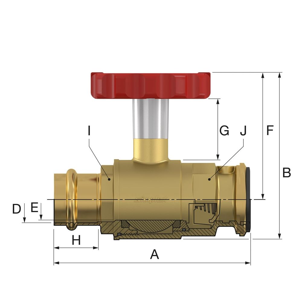 Simplex Pumpen-KH mit Thermometergriff rot, SKB DN25 Press 28 PN16 M+V Kontur Messing... SIMPLEX-F10525 4013852252172 (Abb. 2)