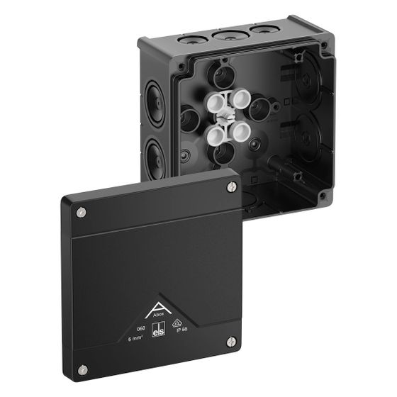 Spelsberg Abzweigkasten Abox 060-L/sw quadratisch, 127x127x70mm IP66 1000V, Schwarz