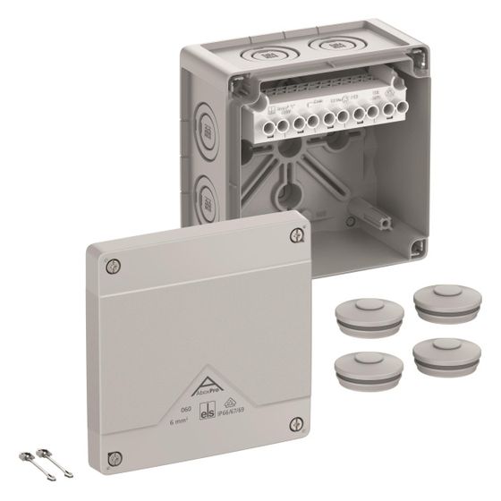 Spelsberg Abzweigkasten Abox Pro 060-6², 127x127x75mm, IP66/IP67/IP69, 6mm2, Kunststoff, Grau