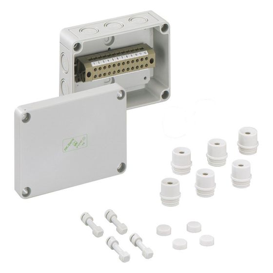 Spelsberg Reihenklemmkasten RKK4/15-15X4 rechteckig, 130x94x57mm 15 Anschlussklemmen 4mm2 IP66, Kunststoff, Grau