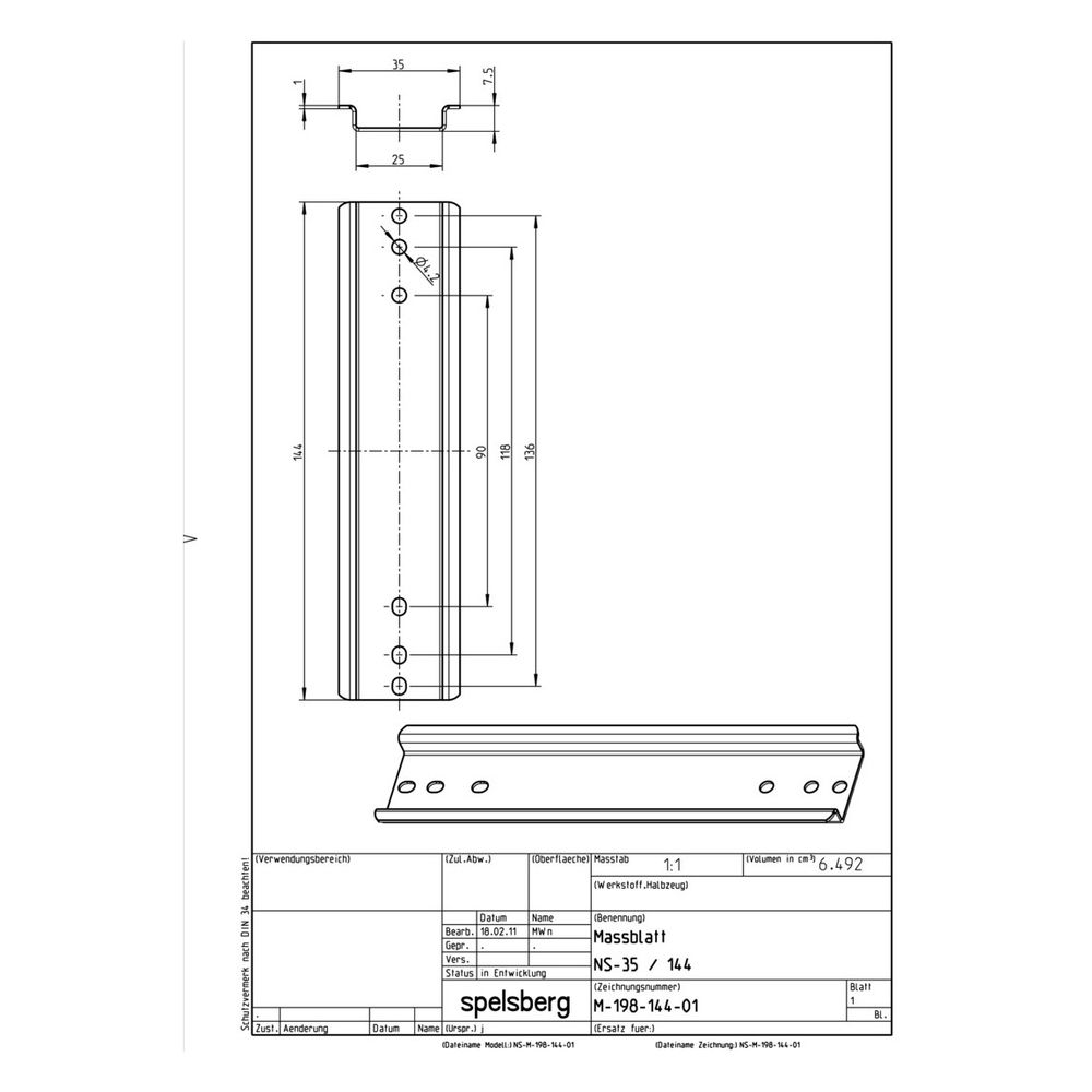 Spelsberg Normschiene NS 35-144, 144mm, Stahl, bandverzinkt... SPELSBERG-19814401 4013902556786 (Abb. 2)