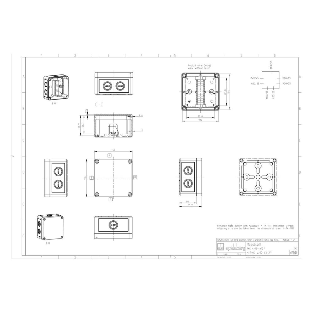 Spelsberg Reihenklemmkasten RKK 4/12-12x4, 110x110x66mm, IP66, 400V, Kunststoff, Gr... SPELSBERG-61040401 4013902090051 (Abb. 3)