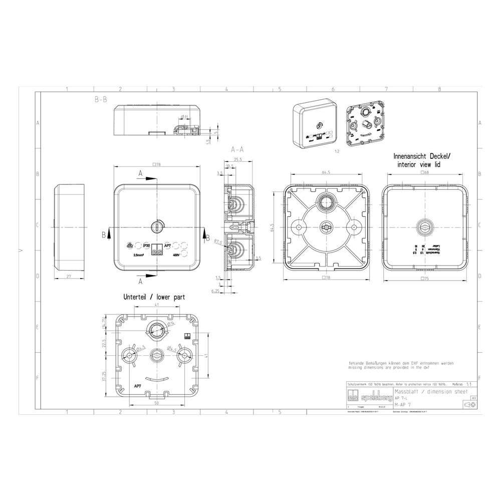 Spelsberg Abzweigdose AP 7, 78x78x27mm, IP30, Kunststoff, Weiß... SPELSBERG-31560701 4013902020072 (Abb. 3)