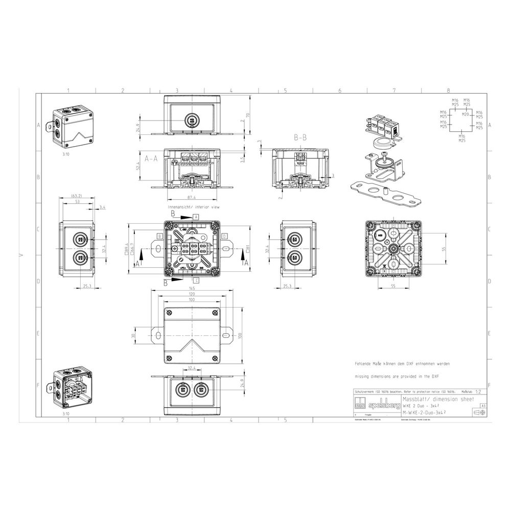 Spelsberg Kabelabzweigkasten WKE 2 Duo 3x4mm2, 100x100x70mm, IP66, E90, orange... SPELSBERG-86740001 4013902631117 (Abb. 6)