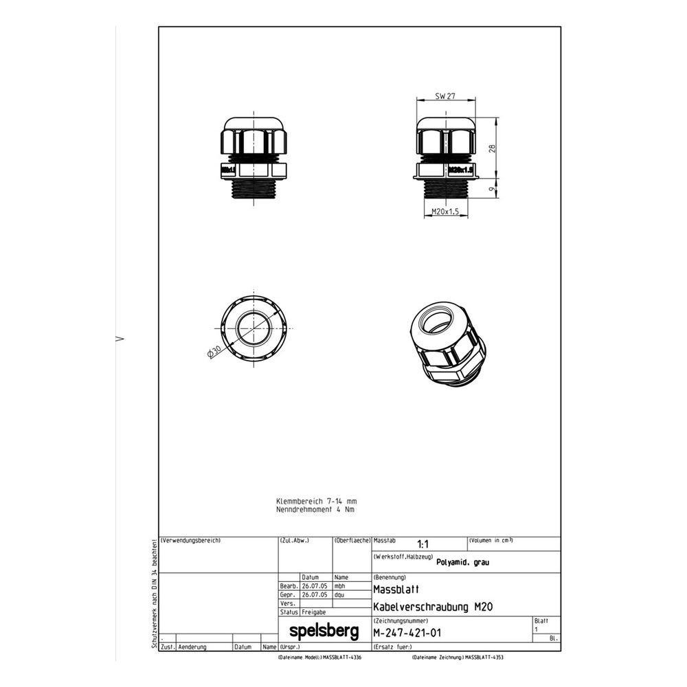 Spelsberg Kabelverschraubung KVR M20, IP68, Polyamid, Grau... SPELSBERG-22742101 4013902858026 (Abb. 2)