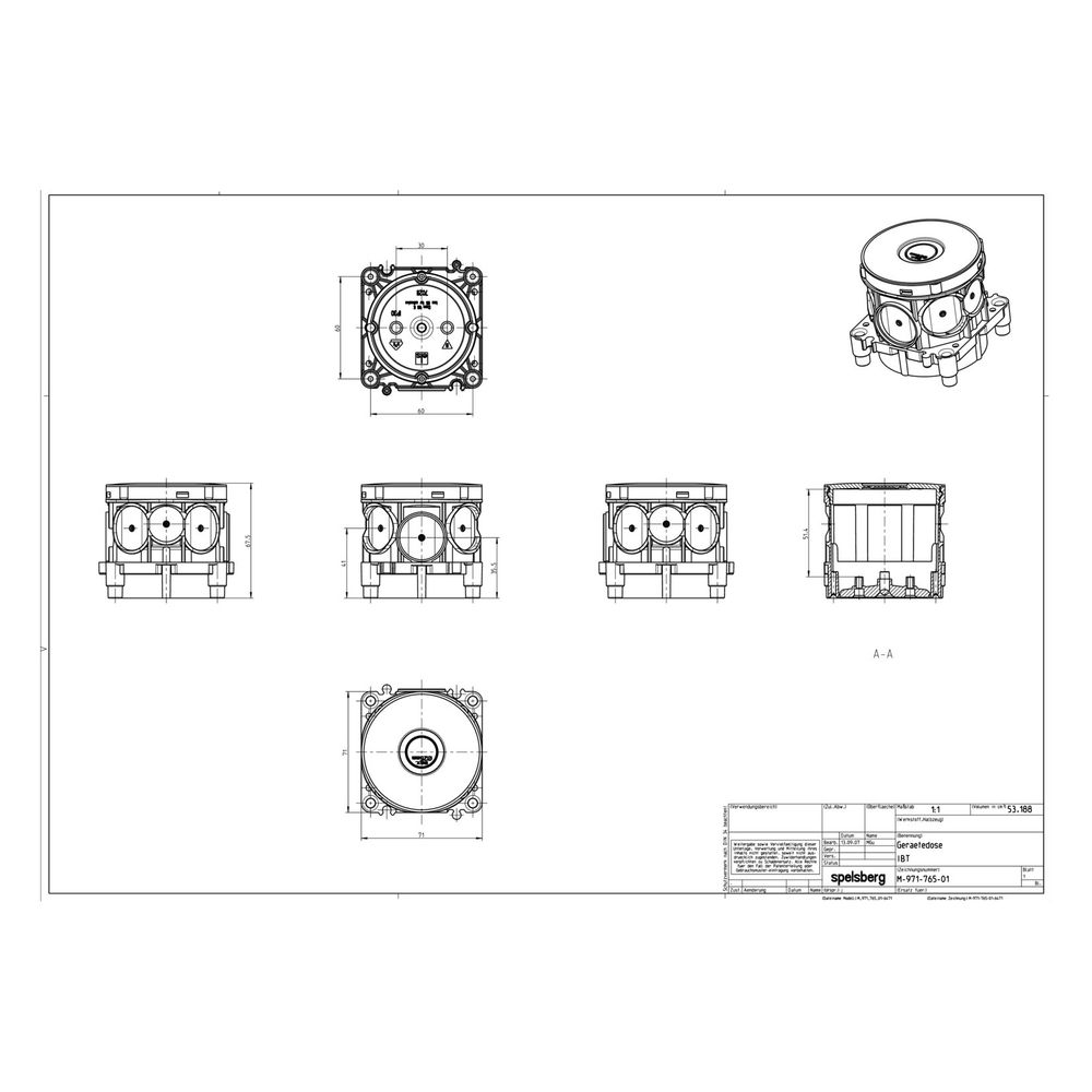 Spelsberg Geräte-Verbindungsdose U 71 K GVD-2 rund, 68x71x71mm, IP30, Halogenfrei, ... SPELSBERG-97176501 4013902190140 (Abb. 2)