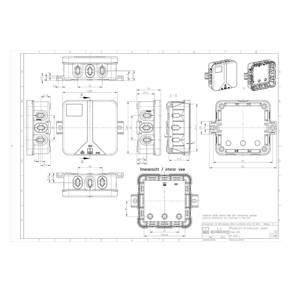Spelsberg Verbindungskasten Q 12, 85x85x37mm, IP20, Kunststoff, grau, 33491201... SPELSBERG-33491201 4013902399437 (Abb. 3)