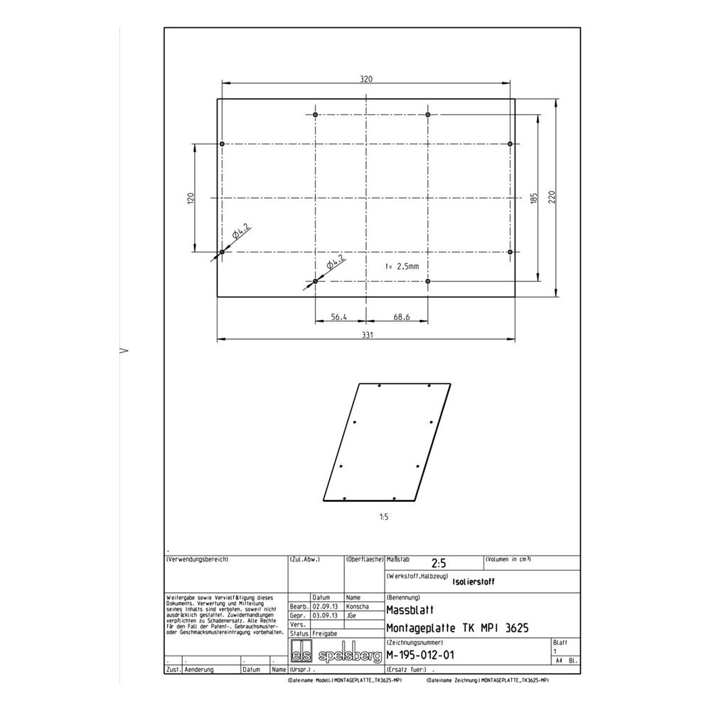 Spelsberg Montageplatte TK-MPI 3625, 2,5mm Höhe, 331mm Breite, gelocht, unbehandelt... SPELSBERG-19501201 4013902152193 (Abb. 2)