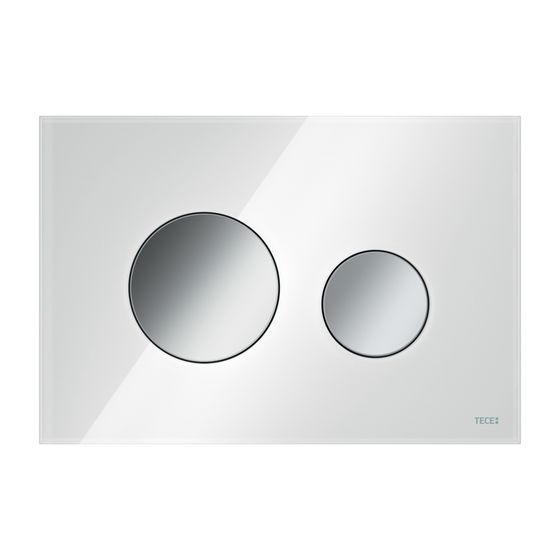 Tece loop WC-Betätigungsplatte Zweimengen, Glas Weiß glänzend, Tasten Chrom glänzend